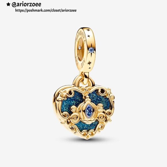Pandora Disney Cinderella's Carriage & Heart Double Dangle Charm - Picture 1 of 2